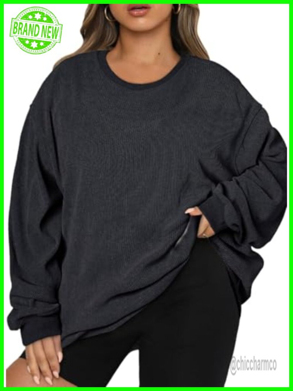 Plus Size Oversized Crew Neck Long Sleeve Sweatshirt Pullover Women's